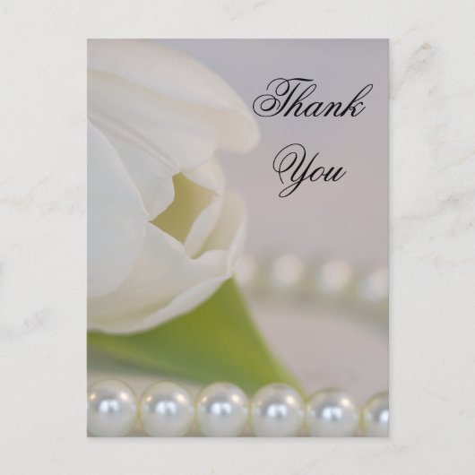 White Tulip and Pearls Spring Wedding Dank je Briefkaart (Voorkant)
