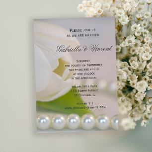 White Tulip and Pearls Spring Wedding Kaart