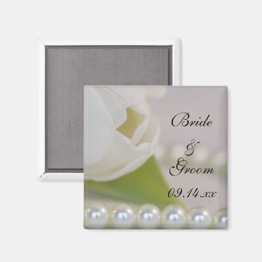 White Tulip and Pearls Spring Wedding Magneet (Voorkant / Achterkant)