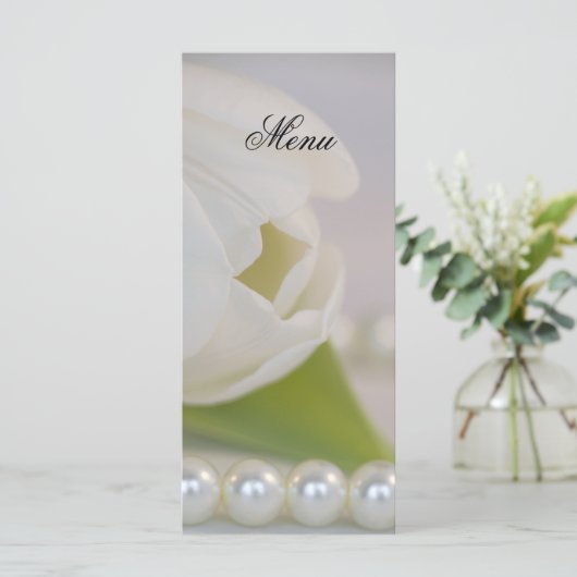 White Tulip and Pearls Spring Wedding Menu (Staand voorkant)