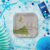 White Tulip and Pearls Spring Wedding Papieren Bordje (Feest)