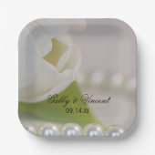 White Tulip and Pearls Spring Wedding Papieren Bordje (Voorkant)