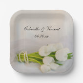 White Tulip Bouquet Spring Wedding Papieren Bordje (Voorkant)