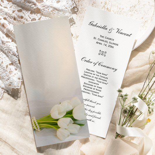 White Tulip Bouquet Spring Wedding Programme Programmakaart