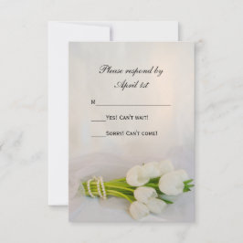 White Tulip Bouquet Spring Wedding RSVP Card Kaartje