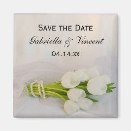 White Tulip Bouquet Spring Wedding Save the Date Magneet