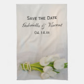 White Tulip Bouquet Spring Wedding Save the Date Theedoek (Verticaal)