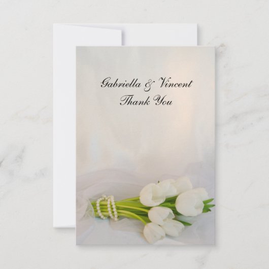 White Tulip Bouquet Wedding Flat Dank je wel Bedankkaart (Voorkant)