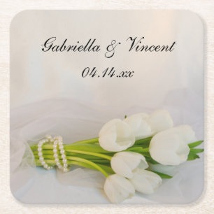 White Tulip Bouquet Wedding Kartonnen Onderzetters