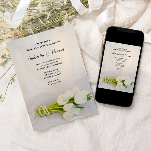 White Tulip Bouquet Wedding Rehearsal Dinner Kaart