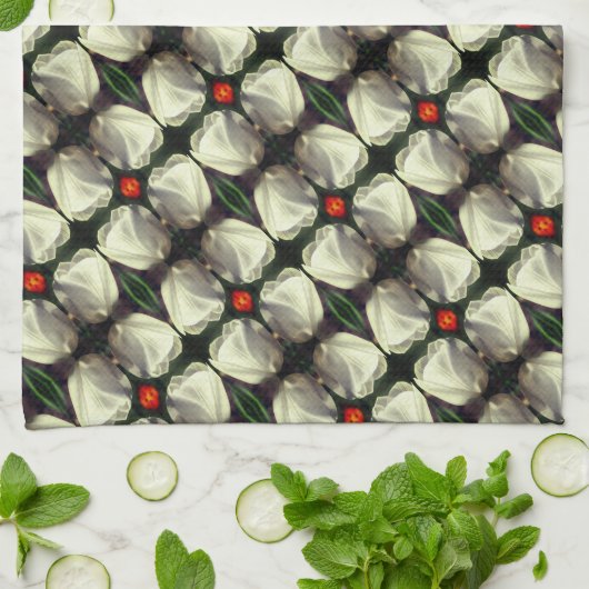 White Tulip Flower Abstract Pattern Theedoek (Gevouwen)