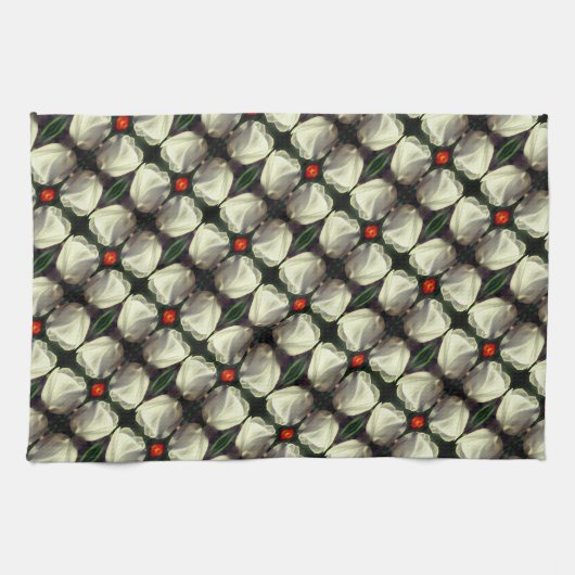 White Tulip Flower Abstract Pattern Theedoek (Horizontaal)