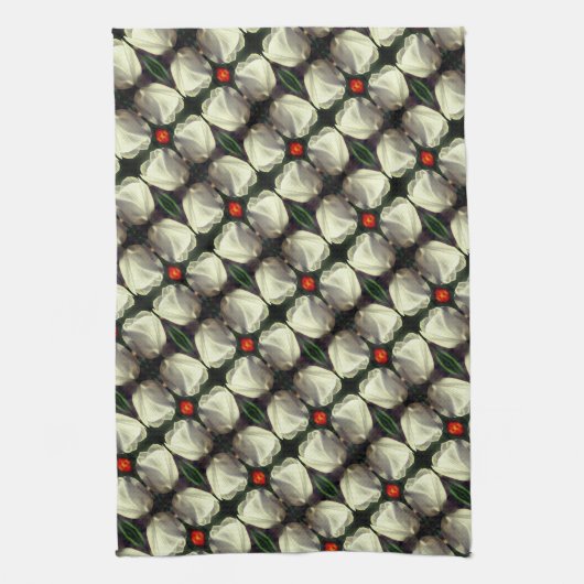 White Tulip Flower Abstract Pattern Theedoek (Verticaal)