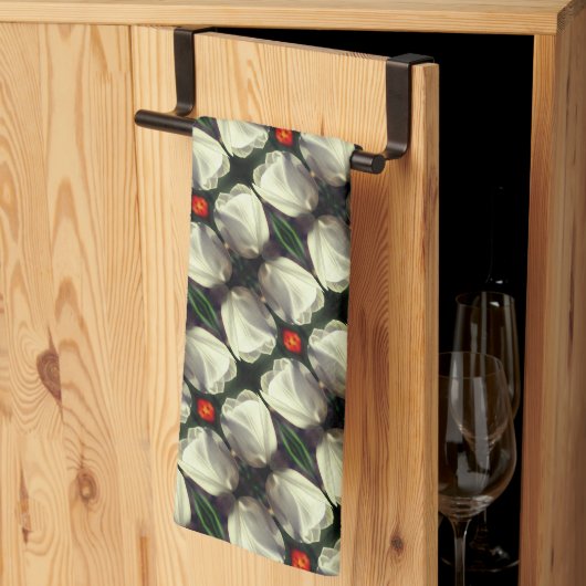 White Tulip Flower Abstract Pattern Theedoek (Derde Gevouwen)