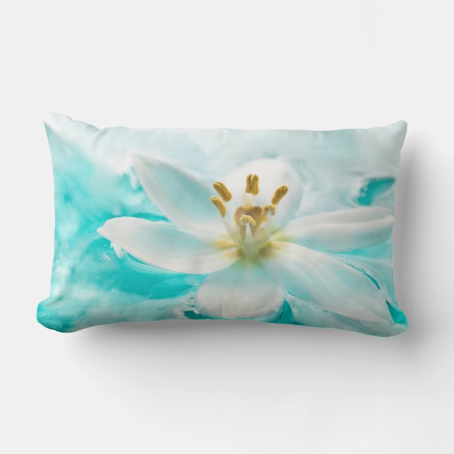 White Tulip Flower Blue Water Pond Aqua Turquoise Kussen (Voorkant)
