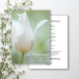 White Tulip Flower Spring begrafenis herdenkingsdi Programmakaart