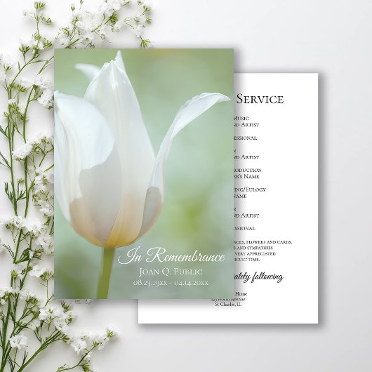 White Tulip Flower Spring begrafenis herdenkingsdi Programmakaart