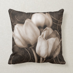 White Tulip Flowers Sepia Black Background floral Kussen