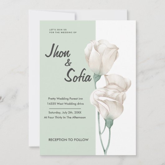 White Tulip Flowers Wedding Invitation Kaart (Voorkant)