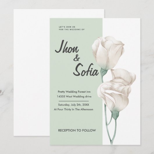 White Tulip Flowers Wedding Invitation Kaart (Voorkant / Achterkant)