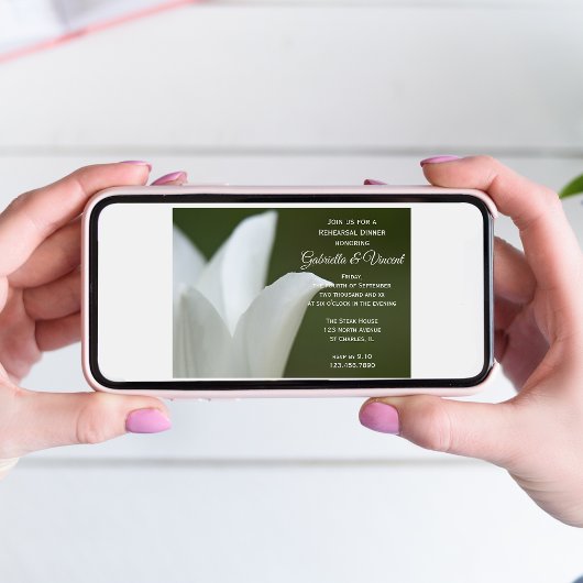 White Tulip Green Spring Wedding Rehearsal Dinner Kaart