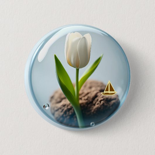 White Tulip in a Bubble Ronde Button 5,7 Cm (Voorkant)