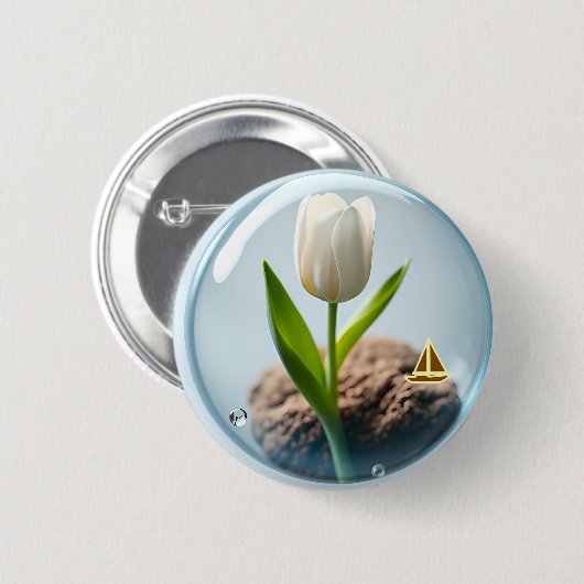 White Tulip in a Bubble Ronde Button 5,7 Cm (Voorkant /achterkant)