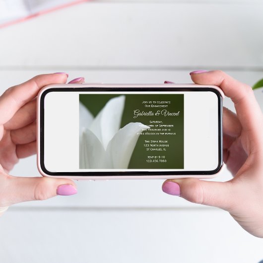 White Tulip over Green Spring Engagement Party Kaart