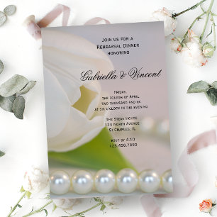 White Tulip Pearls Spring Wedding Rehearsal Dinner Kaart