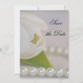 White Tulip Pearls Spring Wedding Save the Date (Voorkant)
