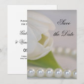 White Tulip Pearls Spring Wedding Save the Date (Voorkant / Achterkant)