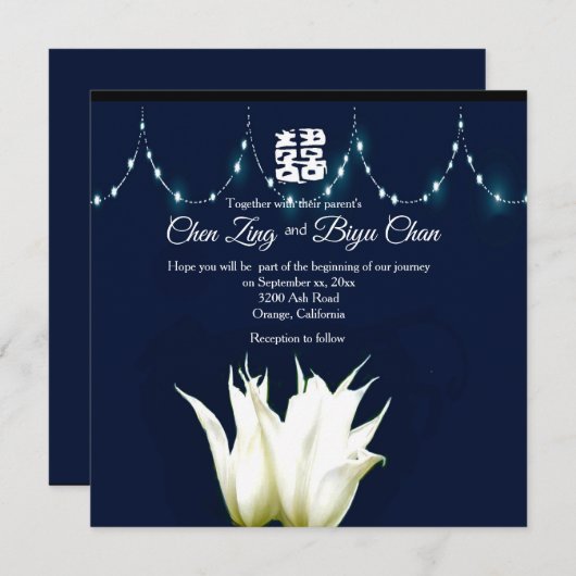 White Tulips Custom Wedding Invitation Kaart (Voorkant / Achterkant)