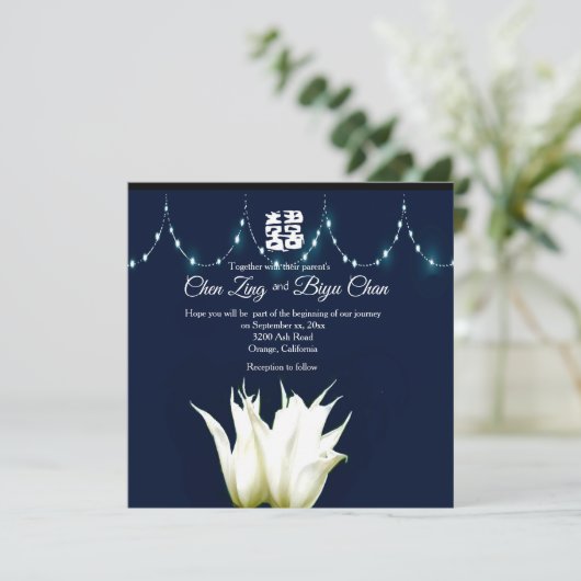 White Tulips Custom Wedding Invitation Kaart (Staand voorkant)