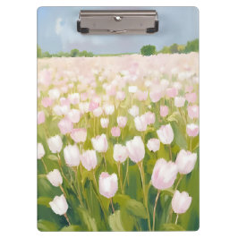 White Tulips Flower Field Painting Klembord