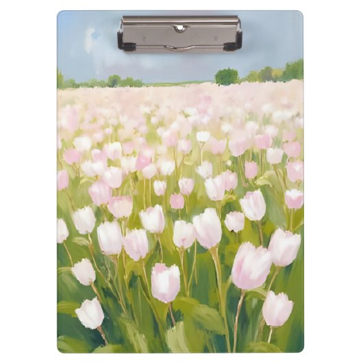 White Tulips Flower Field Painting Klembord (Voorkant)