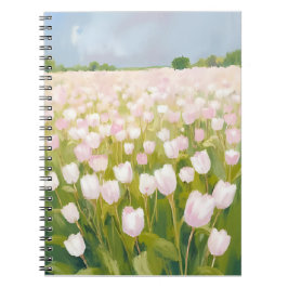 White Tulips Flower Field Painting Notitieboek