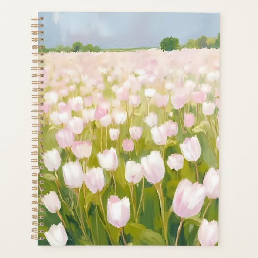 White Tulips Flower Field Painting Watercolor Planner (Voorkant)