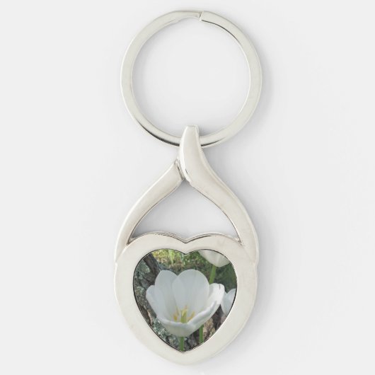 White Tulips Flower Trio Sleutelhanger (Voorkant)