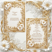 White Tulips Gold Ornate Baroque Grandeur Wedding Kaart
