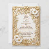 White Tulips Gold Ornate Baroque Grandeur Wedding Kaart (Voorkant)