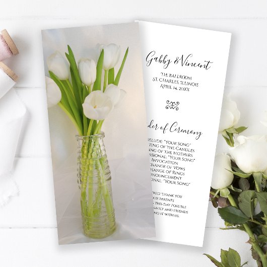 White Tulips in Milk Bottle Wedding Programme Programmakaart