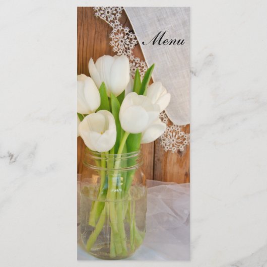 White Tulips Mason Jar Country Barn Wedding Menu (Achterkant)