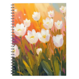 White Tulips Watercolor Flower Field Painting Notitieboek