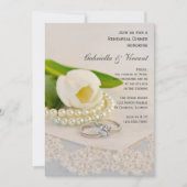 White Tulp, Pearls Rings Wedding Rehearsal Dinner Kaart (Voorkant)