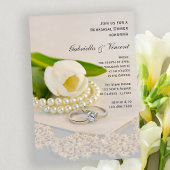 White Tulp, Pearls Rings Wedding Rehearsal Dinner Kaart
