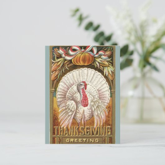  White Turkey Pumpkin and Bow Briefkaart (Staand voorkant)