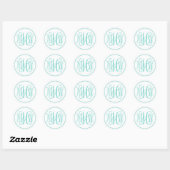 White Turq Aqua Vine Script Monogram, DIY BG Ronde Sticker (Vel)