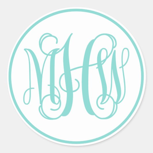 White Turq Aqua Vine Script Monogram, DIY BG Ronde Sticker (Voorkant)