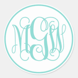 White Turq Aqua Vine Script Monogram, DIY BG Ronde Sticker