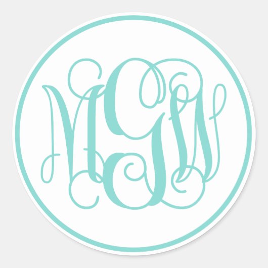 White Turq Aqua Vine Script Monogram, DIY BG Ronde Sticker (Voorkant)